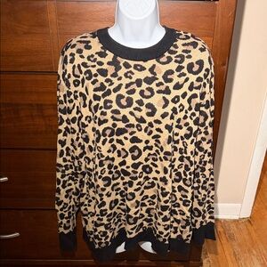 Ava & Viv Leopard Crewneck Sweater in Tan and Black